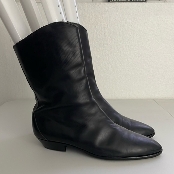 Susan Bennis / Warren Edwards Italian Black Leather Short Boots Size 9.5 - Picture 1 of 8